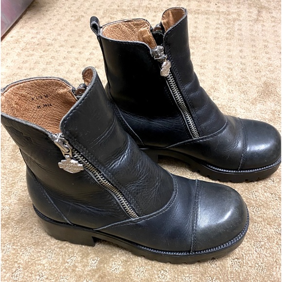 Harley Davidson biker boots black leather double zip chunky size 6.5 like new! - Picture 3 of 16